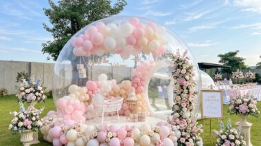 Baby shower korraldamine - õrn beebipidu mullimajaga pastelsetes toonides