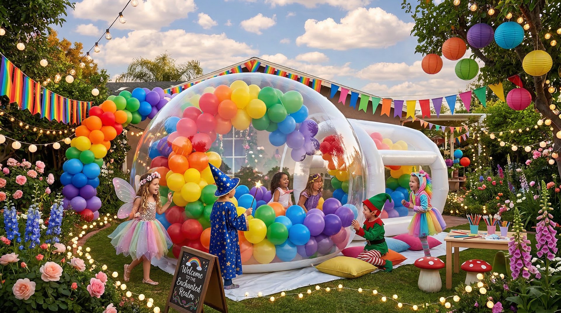 Teemapeo ideed lastele värviline teemapidu mullimajaga aias